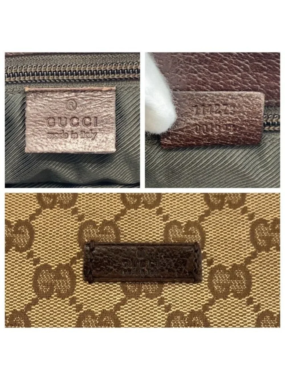 Gucci Beige Brown Silver GG Canvas Leather Shoulder Bag